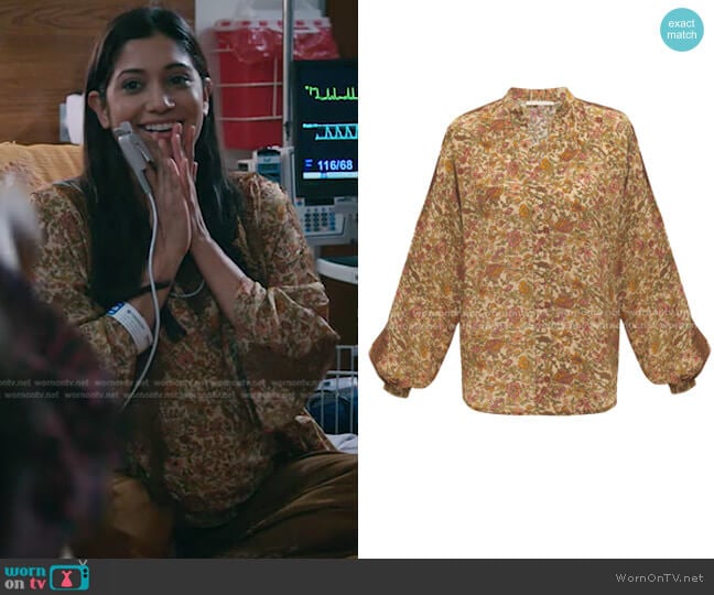 Gold Hawk Bali Floral Long Sleeve Shirt worn by Padma (Aneesha Joshi) on The Resident