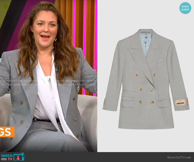 Gucci Double-breasted wool jacket worn by Drew Barrymore on CBS Mornings