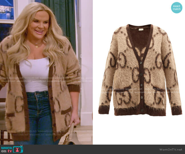 Gucci GG-Jacquard Mohair-Blend Cardigan worn by Heather Gay on The Real Housewives of Salt Lake City