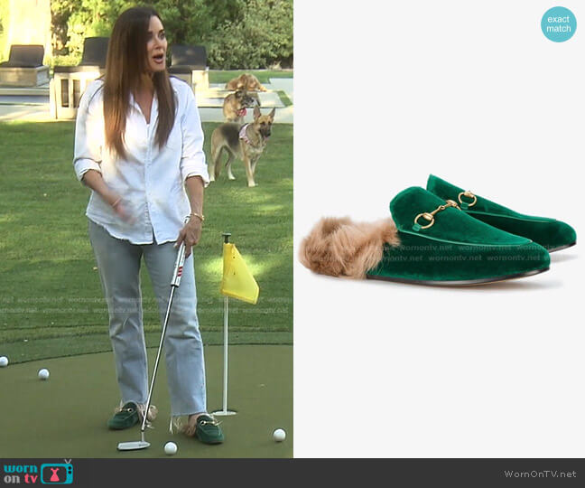 Gucci Princetown Velvet Slippers worn by Kyle Richards on The Real Housewives of Beverly Hills