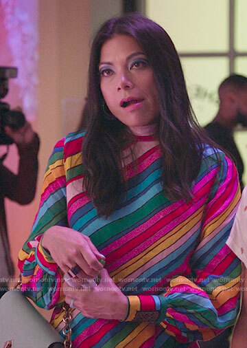 Nikki’s rainbow stripe dress on She-Hulk Attorney at Law