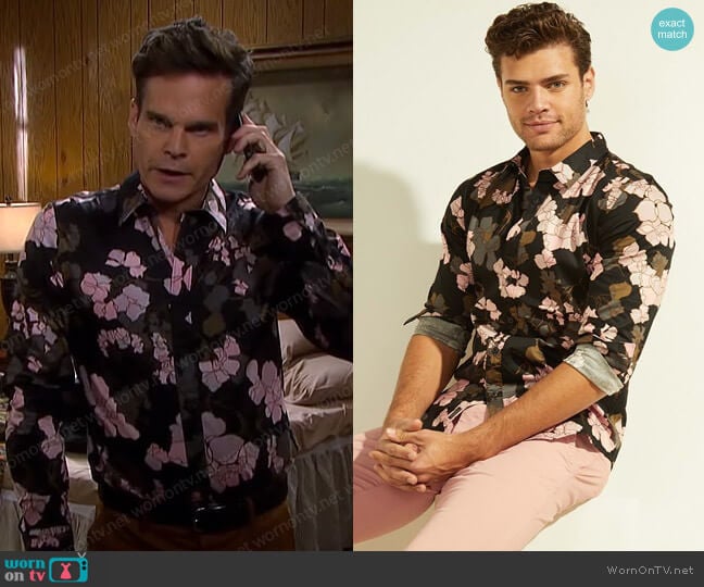 Guess Luxe Elm Floral Shirt worn by Leo Stark (Greg Rikaart) on Days of our Lives