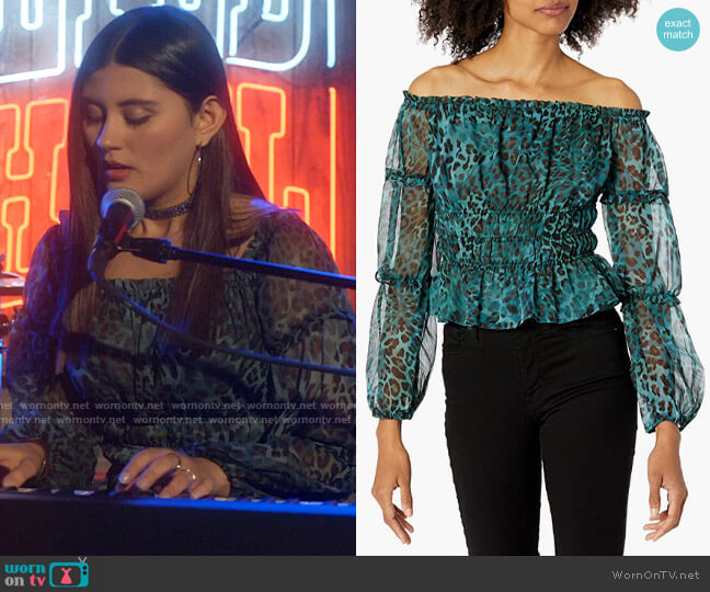 Guess Off Shoulder Animal Print Top worn by Ana Phoenix (Emma Milani) on Monarch