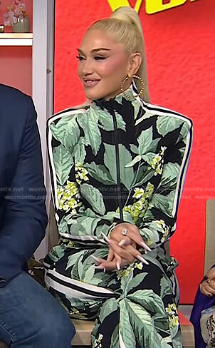Gwen Stefani’s leaf print track jacket and pants on Today