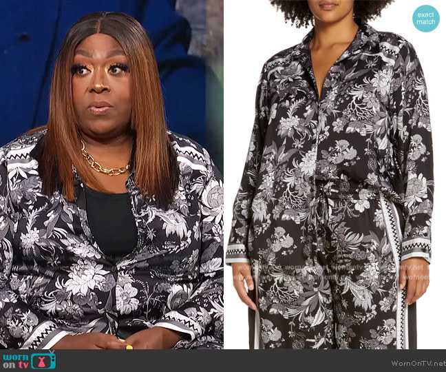 Halogen Floral Button-Up Shirt and Pants worn by Loni Love on E! News