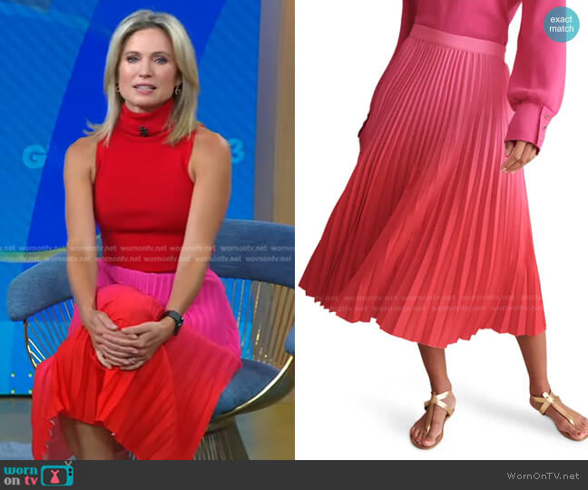 Haute Hippie Dan Ombre Pleated Skirt worn by Amy Robach on Good Morning America