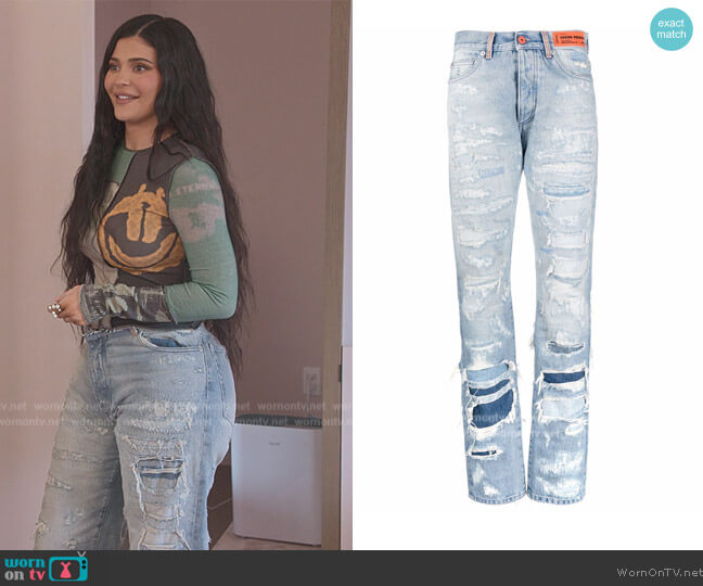 Heron Preston Super Distressd Jeans worn by Kylie Jenner (Kylie Jenner) on The Kardashians