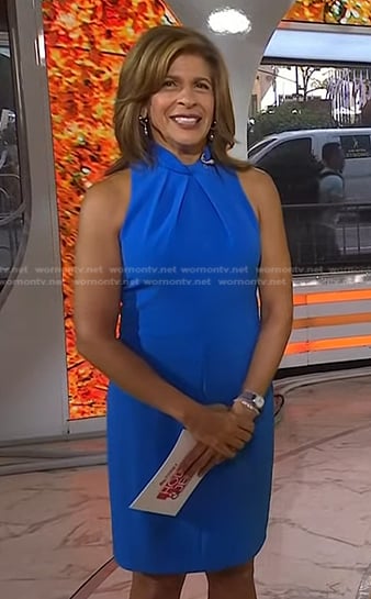 Hoda's blue twist neck dress on Today