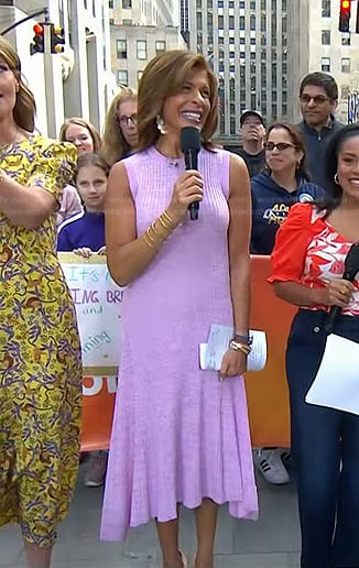 Hoda's pink ribbed sleeveless dress on Today