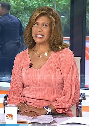 Hoda’s pink v-neck pleated top on Today