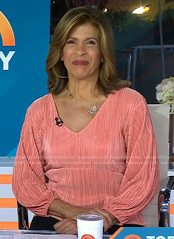 Hoda's pink v-neck pleated top on Today