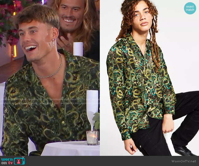 INC International Concepts Snake Print Camp Shirt worn by Isaiah Campbell on Love Island USA