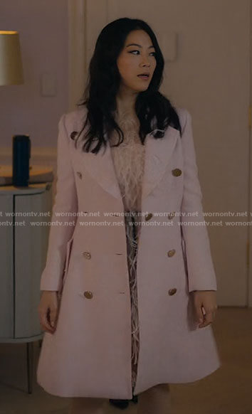 Ingrid's pink feather dress and coat on Partner Track