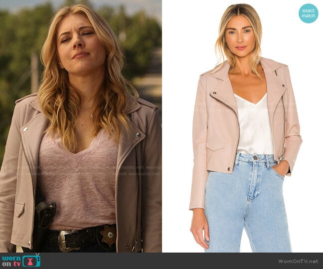 IRO Ashville Jacket in Powder Pink worn by Jenny Hoyt (Katheryn Winnick) on Big Sky