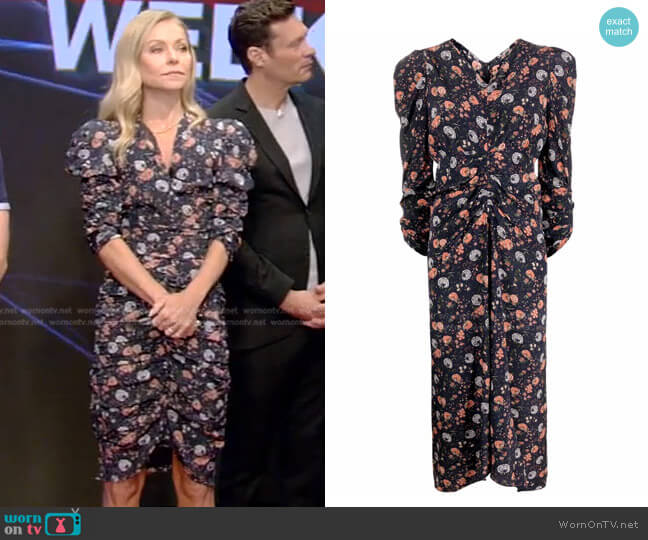 Isabel Marant Albi Floral-Print Midi Dress worn by Kelly Ripa on Live with Kelly and Ryan