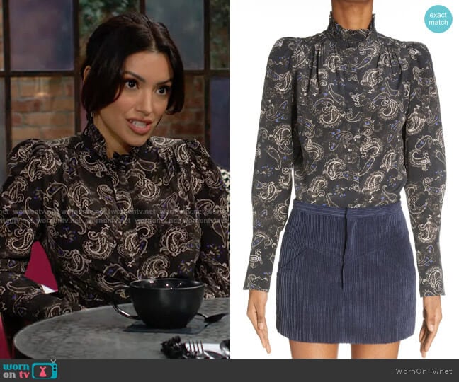 Isabel Marant Lamia Paisley Blouse worn by Audra Charles (Zuleyka Silver) on The Young and the Restless