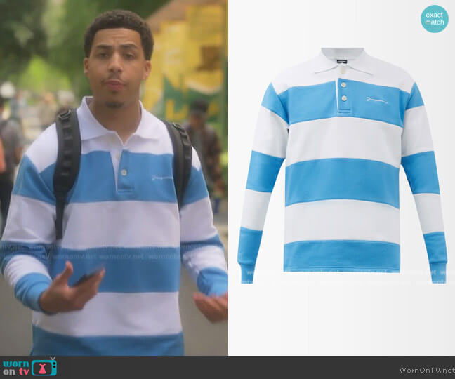 Jacquemus Rayures striped cotton-blend rugby shirt worn by Andre Johnson, Jr. (Marcus Scribner) on Grown-ish