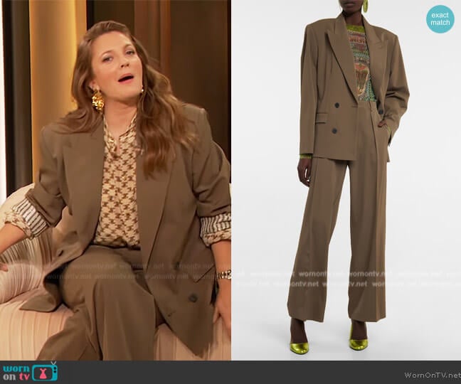 Jean Paul Gaultier Double-breasted wool-blend blazer and pants worn by Drew Barrymore on The Drew Barrymore Show