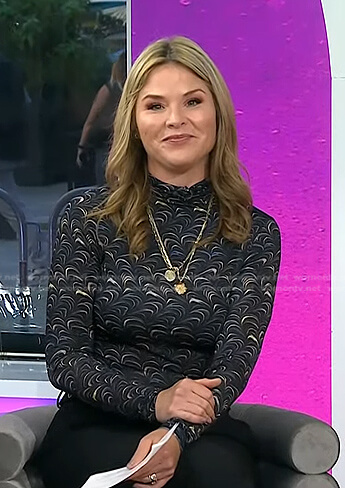 WornOnTV: Jenna’s black print mock neck top on Today | Jenna Bush Hager ...