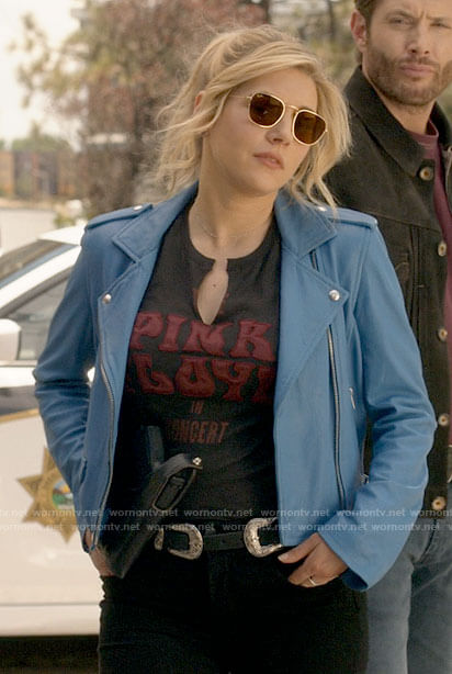 Jenny's blue leather jacket and Pink Floyd shirt on Big Sky