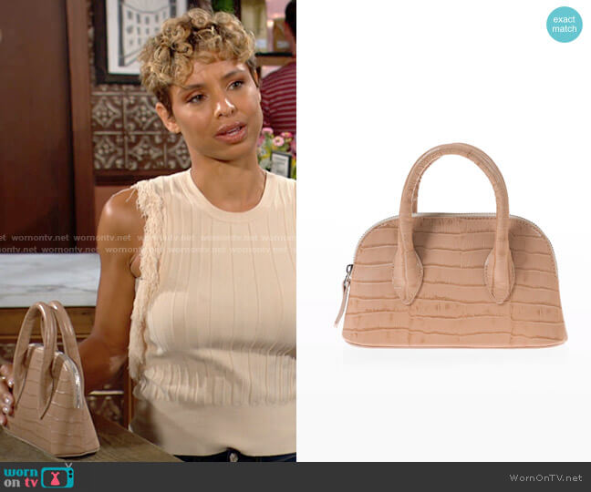 Joanna Maxham Mini Lady D in Beige worn by Elena Dawson (Brytni Sarpy) on The Young and the Restless