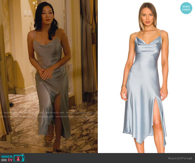 Jonathan Simkhai Nellie Dress in Cove worn by Ingrid Yun (Arden Cho) on Partner Track