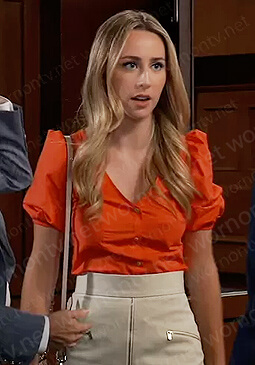Josslyn’s red puff sleeve top on General Hospital
