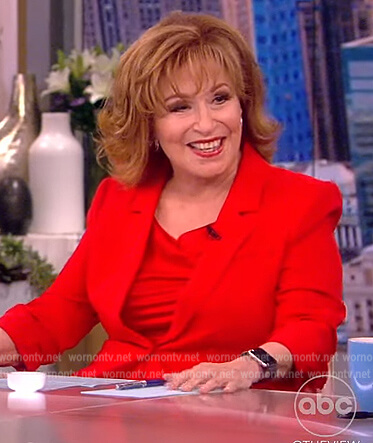 Joy’s red satin cami and blazer on The View