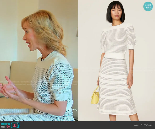 Kate Spade Striped Scallop Sweater and Skirt worn by Rebecca Robbins on Today