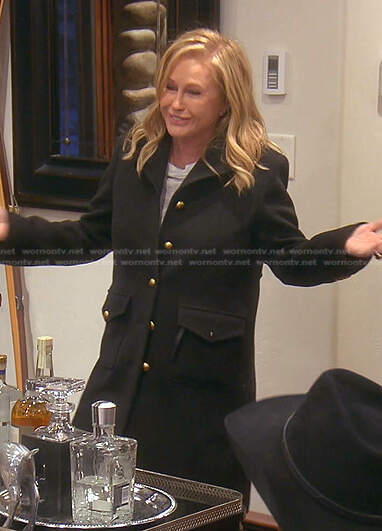 Kathy’s black coat with gold buttons on The Real Housewives of Beverly Hills