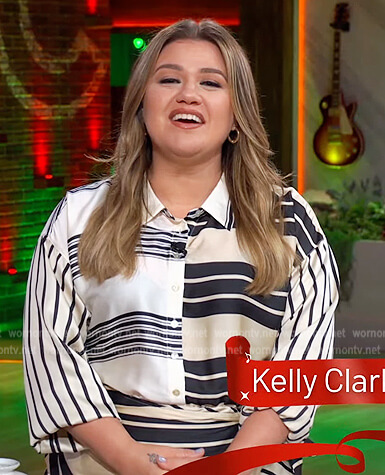 Kelly’s mixed stripe dress on The Kelly Clarkson Show