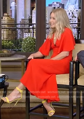 Kelly’s red flutter sleeve v-neck dress on Live with Kelly and Ryan