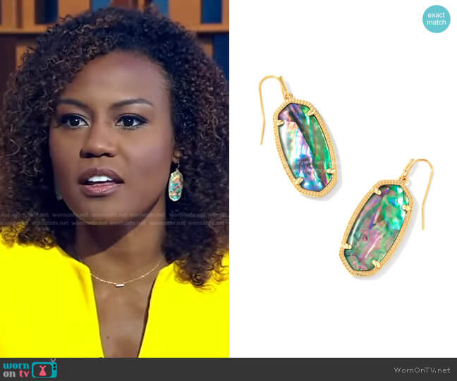 Kendra Scott Elle Filigree Drop Earrings in Lilac Abalone worn by Janai Norman on Good Morning America