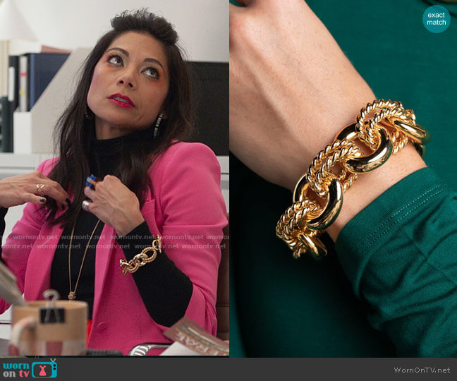 Kenneth Jay Lane Polished Gold Rope Link Bracelet worn by Nikki Ramos (Ginger Gonzaga) on She-Hulk Attorney at Law