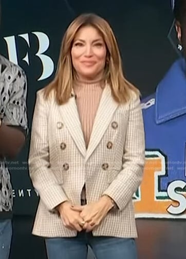 Kit’s white check double breasted blazer on Access Hollywood