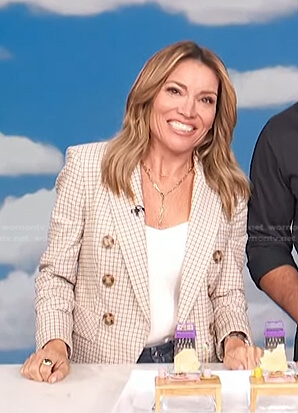 Kit’s white check double breasted blazer on Access Hollywood