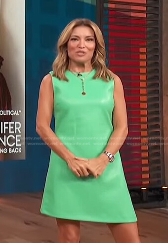 Kit’s green leather mini dress on Access Hollywood