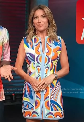 Kit’s printed sleeveless mini dress on Access Hollywood