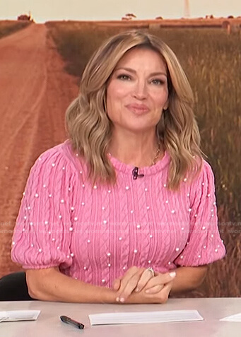 Kit's pink pearl embellished sweater on Access Daily