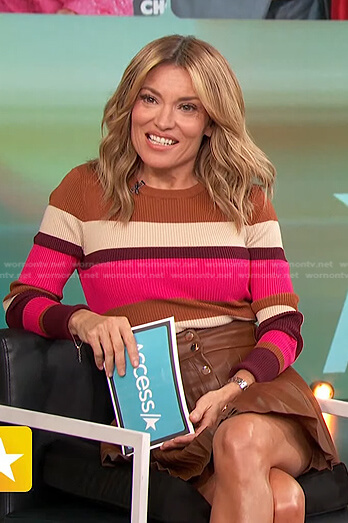 Kit’s multicolor striped ribbed sweater and pleated skirt on Access Hollywood