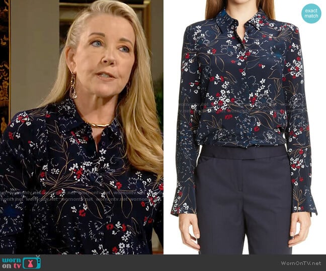 Lafayette 148 NY Scottie Floral Shirt worn by Nikki Reed Newman (Melody Thomas-Scott) on The Young and the Restless