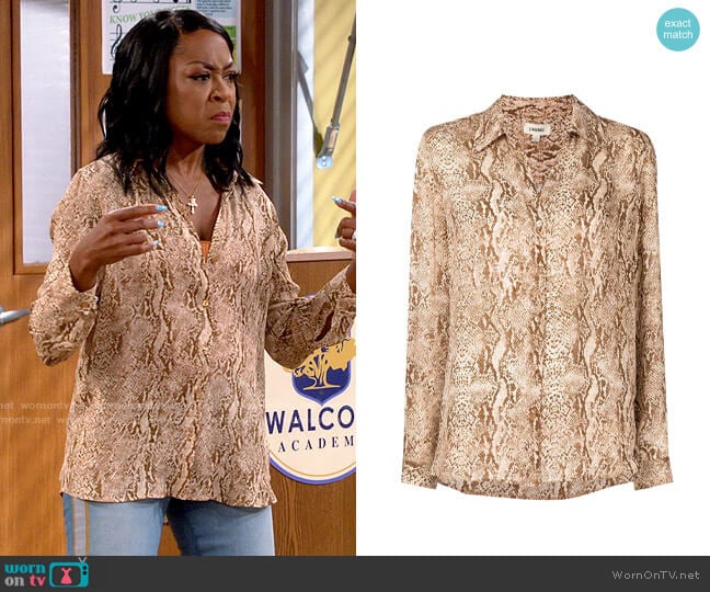 L'Agence Snakeskin Shirt worn by Tina Butler (Tichina Arnold) on The Neighborhood