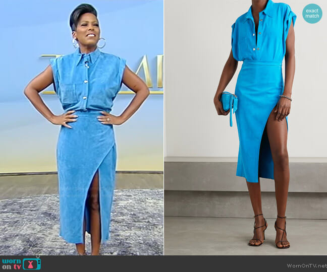 LaQuan Smith Sleeveless Suede Top worn by Tamron Hall on Tamron Hall Show