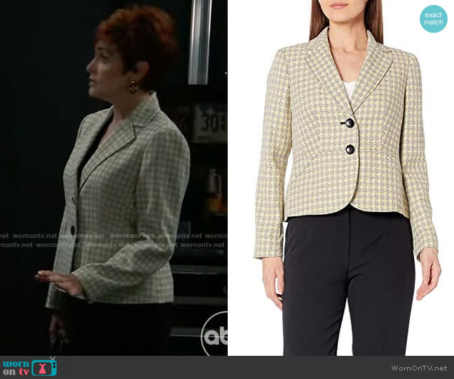 Le Suit 2 Button Notch Collar Textured Plaid Pant Suit in Butter Multi worn by Diane Miller (Carolyn Hennesy) on General Hospital
