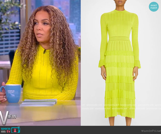 Lela Rose Pointelle Knit Tiered-Ruffle Midi Dress worn by Sunny Hostin on The View