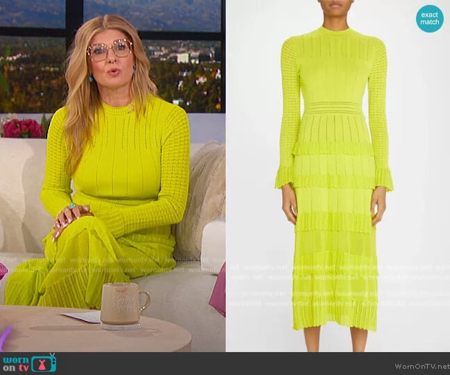 Lela Rose Pointelle Knit Tiered-Ruffle Midi Dress worn by Connie Britton on The Jennifer Hudson Show