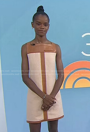 Letitia Wright’s beige leather trim shift dress on Today