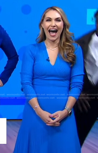 Lori's blue ribbed v-neck dress on Good Morning America