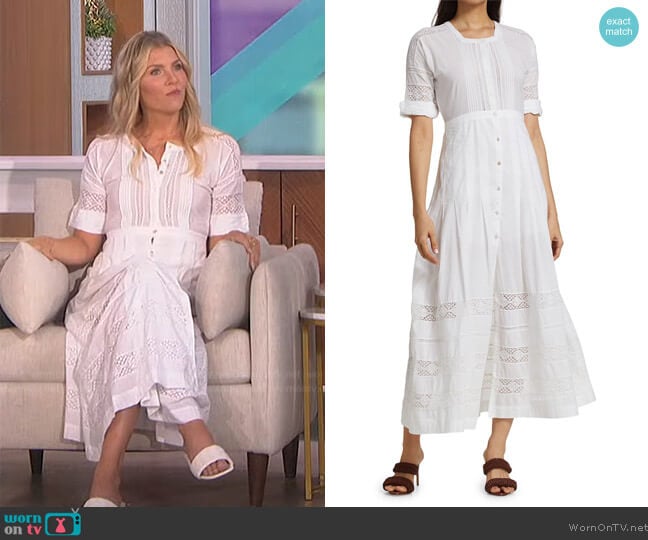 LoveShackFancy Edie Lace Short Sleeve Midi Shirt Dress worn by Amanda Kloots on The Talk