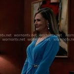 Lucy’s blue wrap dress with chain link on General Hospital
